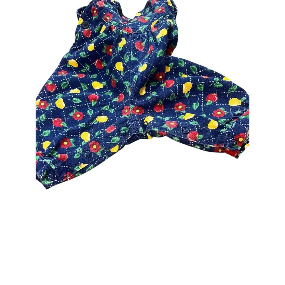 Vintage 90 Oshkosh B'Gosh blue Fruit Apple Pear Floral romper overalls girl 3-6m